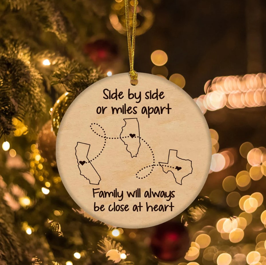 Personalized Miles Apart But Close At Heart Ornament Personalized Family Ornament Long Distance Christmas Gift State Ornament Family Member Gift